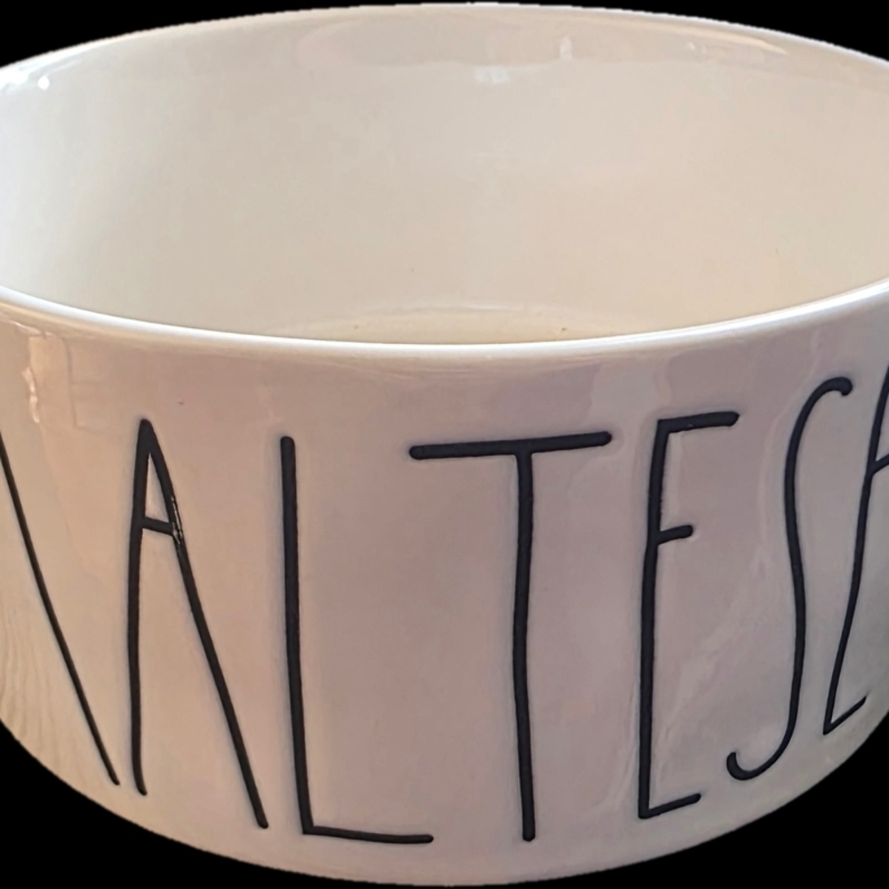 Rae Dunn White Ceramic Maltese Dog Bowl with Black Lettering Salad Serving